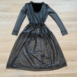 Sabina Musayev Long Sleeve Striped Cinch Waist Midi Dress Black Size Small